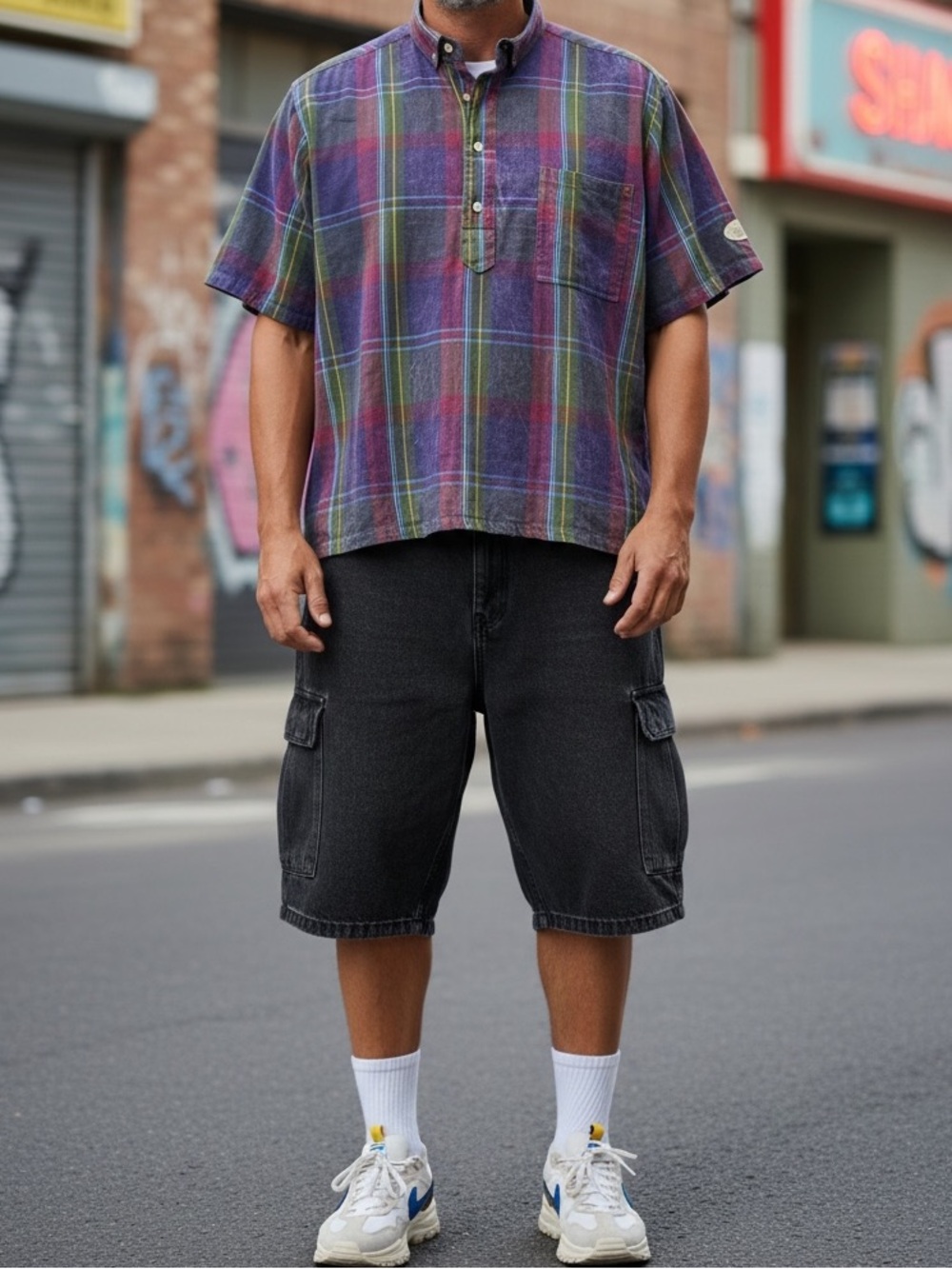 RARE Vintage 90’s Trunks Elephant 1/2 Button Down Plaid Popover Shirt | Size L